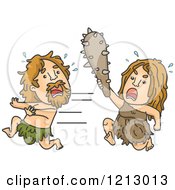 Clipart Of A Female Chasing A Male Caveman With A Club Royalty Free Vector Illustration by BNP Design Studio