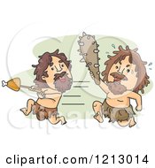Poster, Art Print Of Caveman Chasing Another With A Club After He Sthole His Meat