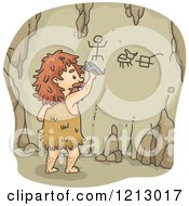 Poster, Art Print Of Caveman Writing On Cave Walls