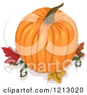 Clipart Of A Pumpkin On Autumn Leaves Royalty Free Vector Illustration