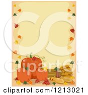Poster, Art Print Of Border Of Autumn Leaves Pumpkins And Wheat