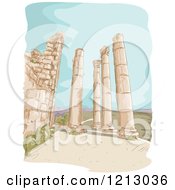 Poster, Art Print Of Jerash Pillar Ruins In Jordan