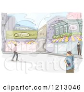 Poster, Art Print Of Coffee Shop And Pedestrians