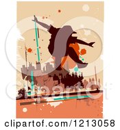 Poster, Art Print Of Silhouetted Parkour Practitioner Over Grunge And Orange