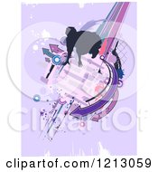 Clipart Of A Silhouetted Parkour Practitioner Over Grunge And Purple Royalty Free Vector Illustration