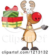 Poster, Art Print Of Christmas Reindeer Holding Gifts