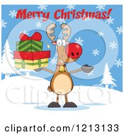Poster, Art Print Of Reindeer Holding Gifts Under A Merry Christmas Greeting