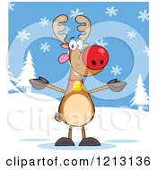 Cartoon Of A Christmas Reindeer Wanting A Hug In The Snow Royalty Free Vector Clipart