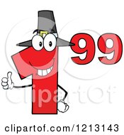 Cartoon Of A Red Dollar Ninety Nine Cent Mascot With A Pilgrim Hat Holding A Thumb Up Royalty Free Vector Clipart by Hit Toon
