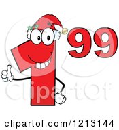 Poster, Art Print Of Red Dollar Ninety Nine Cent Mascot With A Santa Hat Holding A Thumb Up