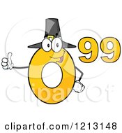 Poster, Art Print Of Yellow Ninety Nine Cent Mascot With A Pilgrim Hat Holding A Thumb Up