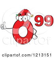 Poster, Art Print Of Red Ninety Nine Cent Mascot With A Santa Hat Holding A Thumb Up