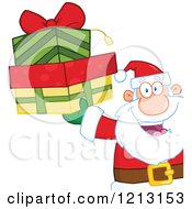 Cartoon Of A Cropped Jolly Santa Holding Christmas Gifts Royalty Free Vector Clipart