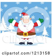 Cartoon Of A Jolly Santa Holding His Arms Wide In The Snow Royalty Free Vector Clipart