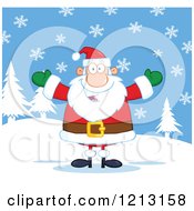 Poster, Art Print Of Jolly Santa Holding His Arms Wide In The Snow