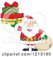 Poster, Art Print Of Jolly Santa Holding Christmas Gifts By A Sack