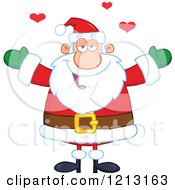 Cartoon Of A Happy Santa With Hearts And Open Arms For A Hug Royalty Free Vector Clipart
