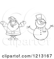 Poster, Art Print Of Outlined Happy Santa And Snowman