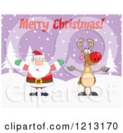 Poster, Art Print Of Happy Santa And Reindeer Under Merry Christmas Text