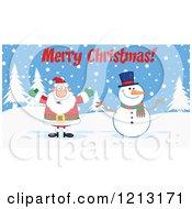 Poster, Art Print Of Happy Santa And Snowman Under Merry Christmas Text