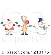 Poster, Art Print Of Happy Santa Snowman And Reindeer