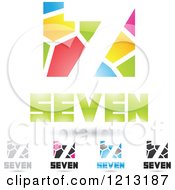 Clipart Of Abstract Number 7 Icons With Seven Text Under The Digit Royalty Free Vector Illustration