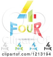 Poster, Art Print Of Abstract Number 4 Icons With Four Text Under The Digit 7