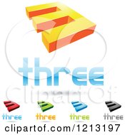 Clipart Of Abstract Number 3 Icons With Three Text Under The Digit 4 Royalty Free Vector Illustration