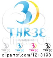 Clipart Of Abstract Number 3 Icons With Three Text Under The Digit 3 Royalty Free Vector Illustration