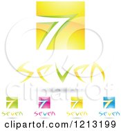 Poster, Art Print Of Abstract Number 7 Icons With Seven Text Under The Digit 5