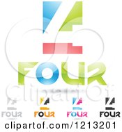 Poster, Art Print Of Abstract Number 4 Icons With Four Text Under The Digit 9