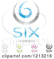 Clipart Of Abstract Number 6 Icons With Six Text Under The Digit Royalty Free Vector Illustration