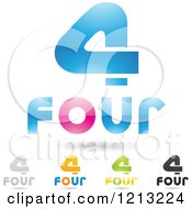 Poster, Art Print Of Abstract Number 4 Icons With Four Text Under The Digit