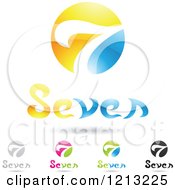 Clipart Of Abstract Number 7 Icons With Seven Text Under The Digit 4 Royalty Free Vector Illustration