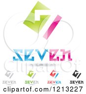 Clipart Of Abstract Number 7 Icons With Seven Text Under The Digit 3 Royalty Free Vector Illustration