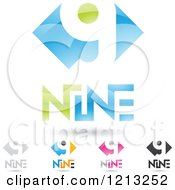 Poster, Art Print Of Abstract Number 9 Icons With Nine Text Under The Digit