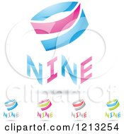 Clipart Of Abstract Number 9 Icons With Nine Text Under The Digit 4 Royalty Free Vector Illustration