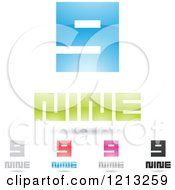 Poster, Art Print Of Abstract Number 9 Icons With Nine Text Under The Digit 9