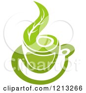 Clipart Of A Cup Of Green Tea Or Coffee And A Leaf 12 Royalty Free Vector Illustration