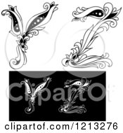 Clipart Of A Black And White Vintage Floral Letter Y And Z Royalty Free Vector Illustration