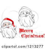 Clipart Of A Merry Christmas Greeting And Santa Heads Royalty Free Vector Illustration