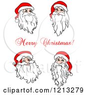 Poster, Art Print Of Merry Christmas Greeting And Santa Heads 2