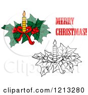 Clipart Of A Merry Christmas Greeting With Holly And A Candle Royalty Free Vector Illustration by Vector Tradition SM
