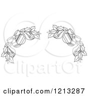 Clipart Of A Black And White Christmas Holly And Ornament Border 2 Royalty Free Vector Illustration by Vector Tradition SM