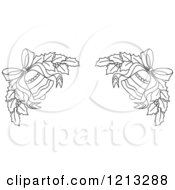 Clipart Of A Black And White Christmas Holly And Bells Border 2 Royalty Free Vector Illustration