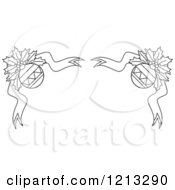 Clipart Of A Black And White Christmas Holly And Ornament Border Royalty Free Vector Illustration