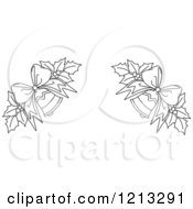Clipart Of A Black And White Christmas Holly And Bells Border Royalty Free Vector Illustration
