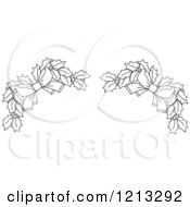 Clipart Of A Black And White Christmas Holly And Bows Border Royalty Free Vector Illustration