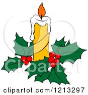 Clipart Of A Christmas Candle And Holly Royalty Free Vector Illustration