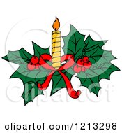 Clipart Of Christmas Holly And A Candle Royalty Free Vector Illustration
